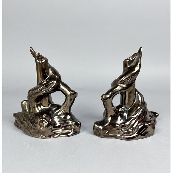 Abstract Art Figurines | Pair of Vintage Arnel's Metallic Glazed Porcelain Twist - Picture 1 of 10